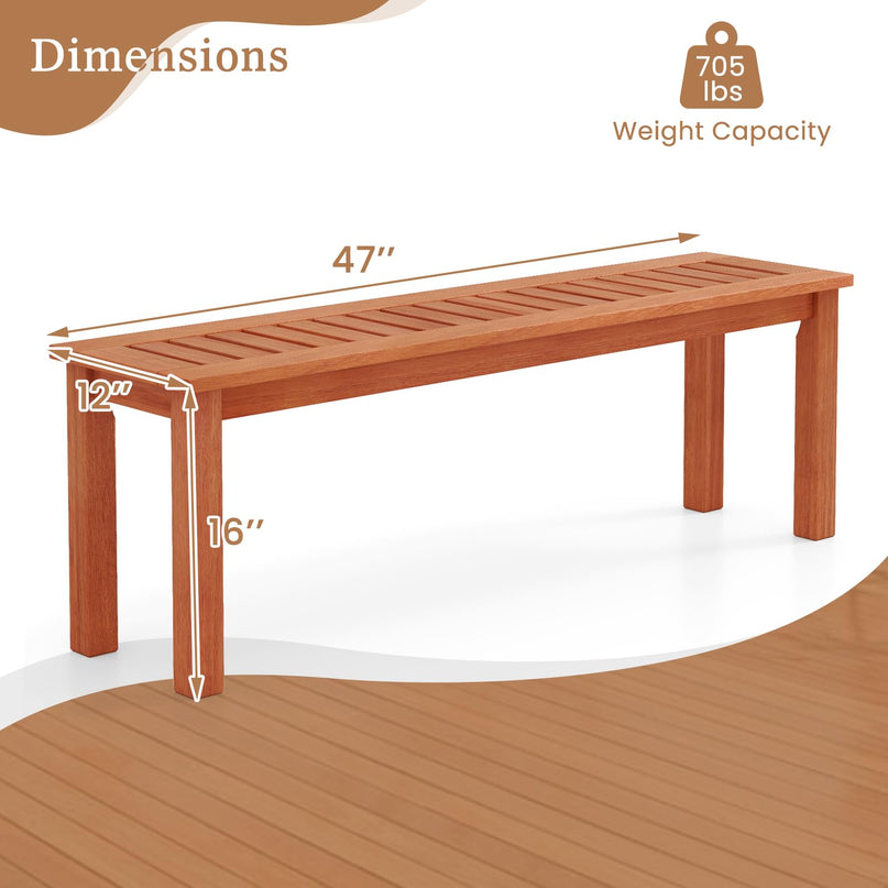 Giantex 47" Outdoor Bench with Slatted Seat 705Lbs Capacity Solid Wood Frame