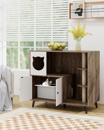 Giantex Cat Litter Box Enclosure - Wooden Cat House Washroom Hidden Furniture with Cat Tree