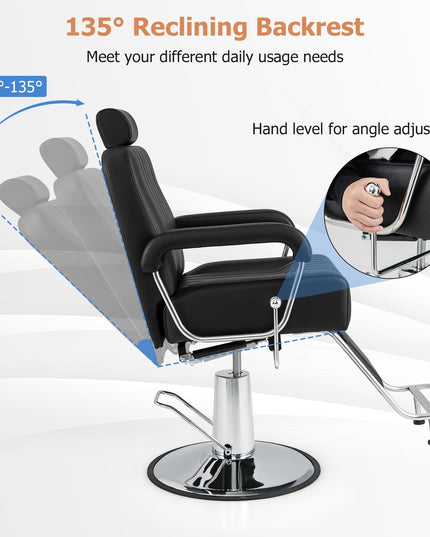 Fauteuil de barbier inclinable Giantex - Fauteuil de salon pour coiffeur