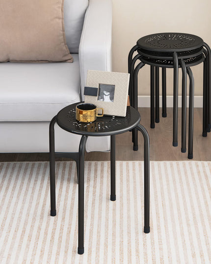 Giantex Round Metal Stool Set of 6-17.5" Height Stackable Stool with Anti-Slip Foot Pads