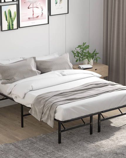 14 Inch Foldable Metal Mattress Foundation | Heavy Duty Bed Frame with Steel Slat