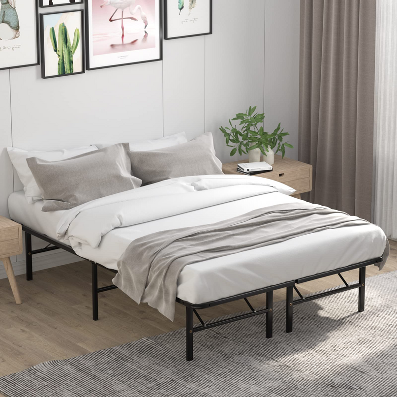 14 Inch Foldable Metal Mattress Foundation | Heavy Duty Bed Frame with Steel Slat