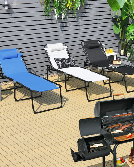Folding Chaise Lounge Chair, Adjustable Beach Chair, Folding Patio Recliner