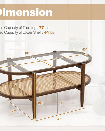 Boho Rattan Coffee Table - Giantex