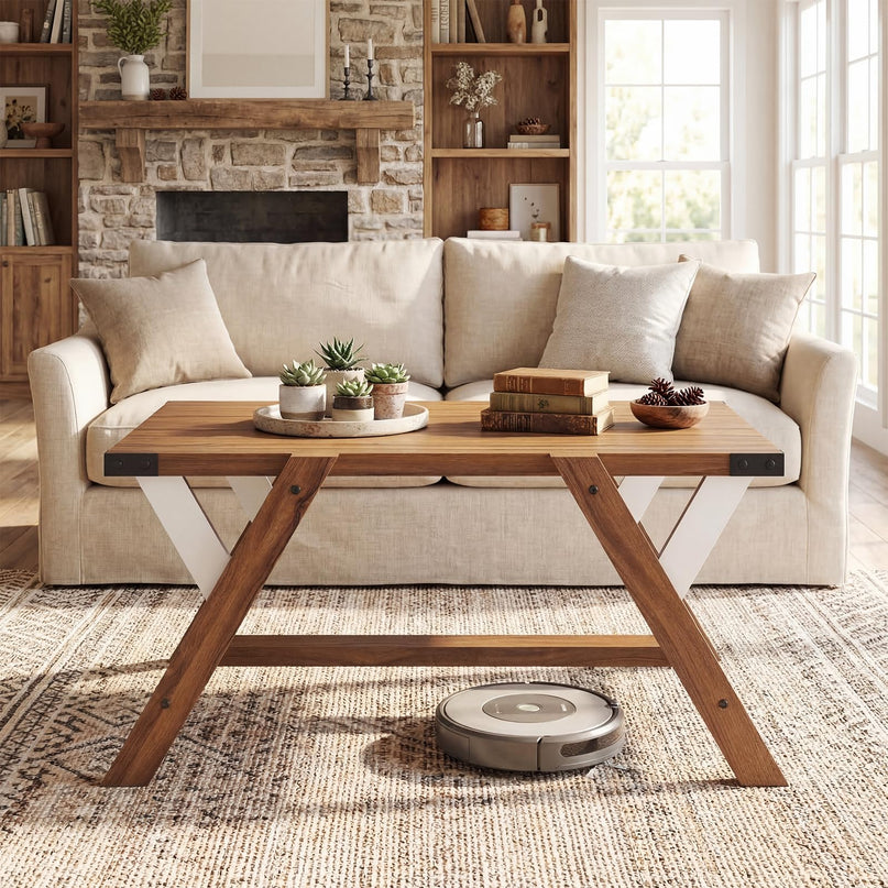 Giantex 35.5" Farmhouse Coffee Table with Decorative Nailhead Accents & Robust Frame