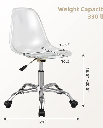 Giantex Clear Desk Chair, Acrylic Armless Office Rolling Chair, Height Adjustable Leisure Ghost Chair