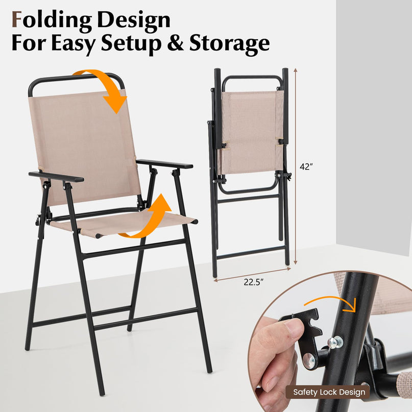 Giantex 3 PCS Outdoor Bistro Set, Patio Bar Table with 2 Folding Chairs