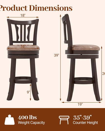 Giantex Swivel Bar Stools Set of 2/4 26"/30" Upholstered Counter Height Bar Chairs with Back