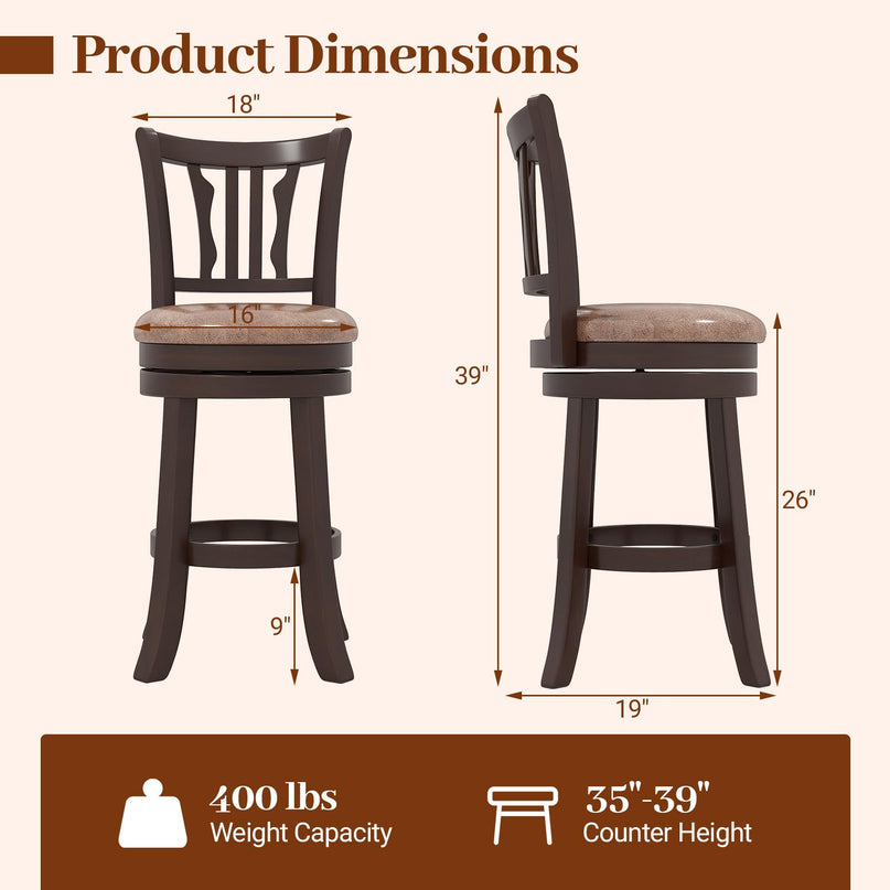 Giantex Swivel Bar Stools Set of 2/4 26"/30" Upholstered Counter Height Bar Chairs with Back