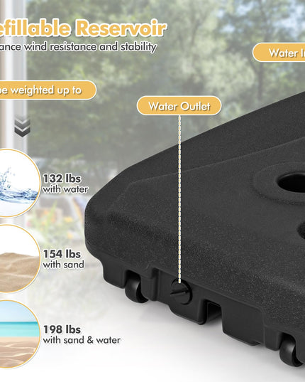 Giantex Offset Patio Umbrella Base - 198 lbs Fillable Cantilever Umbrella Stand with Wheels