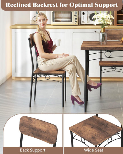 Giantex Rectangle Kitchen Table and 4 Farmhouse Dining Chairs with Heavy-Duty Metal Frame