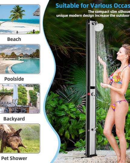 Giantex 7.2 FT 10 Gallon 2-Section Solar-Heated Outdoor Shower, Pool Shower W/Free-Rotating Shower Head