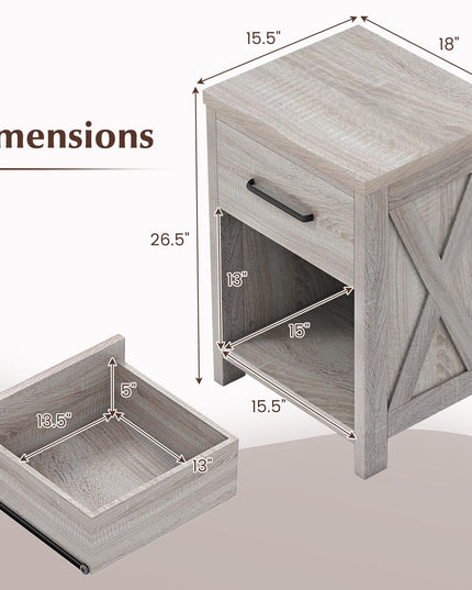 Giantex Farmhouse Wooden Bedside Table with Storage Drawer & Open Shelf