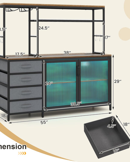 Giantex Tall Wine Bar Cabinet with LED Lights