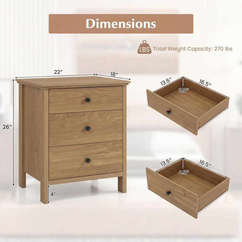 Giantex Nightstand with 3 Drawers for bedroom