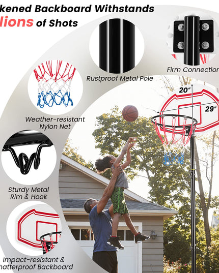 Giantex Basketball Hoop Outdoor Kids - Height Adjustable 5.2 Ft- 6.9 Ft Portable Basketball Hoop Stand with Wheels