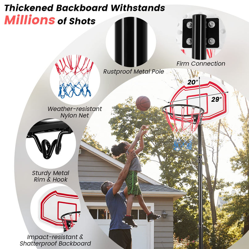 Giantex Basketball Hoop Outdoor Kids - Height Adjustable 5.2 Ft- 6.9 Ft Portable Basketball Hoop Stand with Wheels