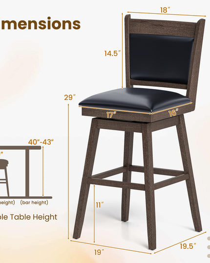 Giantex 29" Bar Stools Set, Upholstered Swivel Bar Chairs with Ergonomic Back