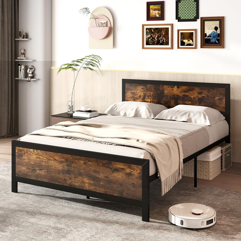 Giantex Metal Platform Bed Frame with Wood Headboard and Footboard