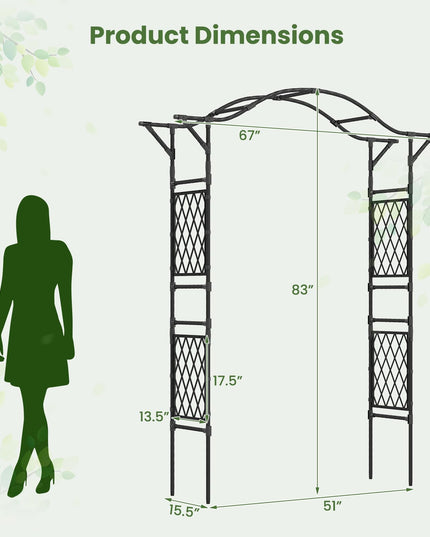 Giantex Arche de Jardin Treillis 170cm(L) x 211cm(H) Tonnelle Métallique avec Tubes en Acier Ondulé Revêtu de PE & Panneaux en Treillis
