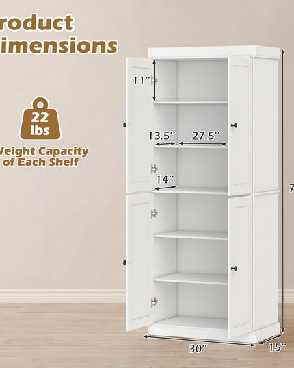 Giantex 72.5'' Kitchen Pantry Cabinet w/4 Doors & 2 Adjustable Shelves