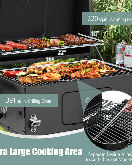 Giantex 24-Inch Charcoal Grill - 2 Foldable Side Tables, Bottom Storage Shelf, 8 Hooks, Adjustable Charcoal Tray