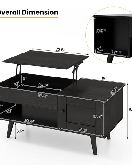 Giantex Lift Top Coffee Table, Modern Cocktail Table with Hidden Compartment, Open Shelf & Cabinet