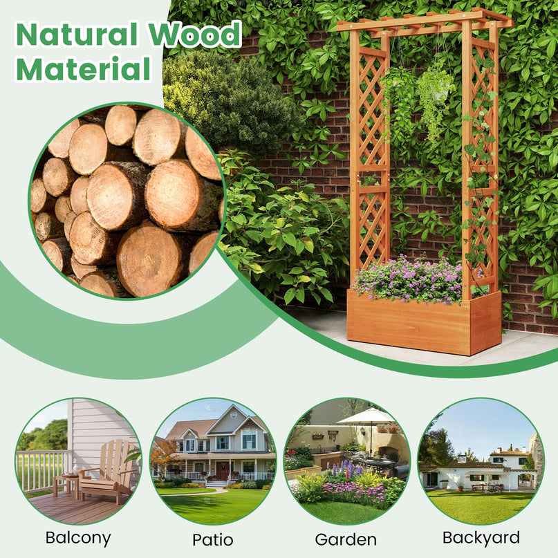 31" x 12.5" x 60" Raised Garden Bed with 2-Sided Trellis & Hanging Roof
