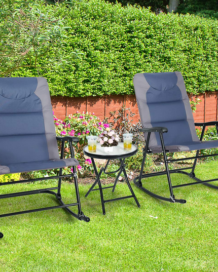 Giantex 3 PCS Folding Bistro Set Outdoor Patio Rocking Chairs Round Table Set 2 Rocking Chairs