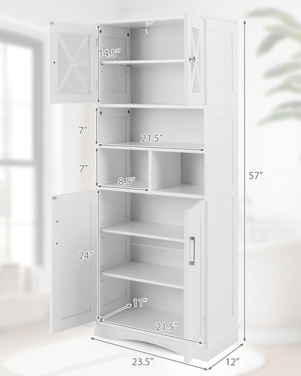 Giantex 57" Tall Bathroom Cabinet, Storage Cabinet with Acrylic Doors & Adjustable Shelves