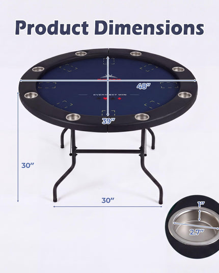 Giantex 48" Round Poker Table Foldable with 8 Cup Holders