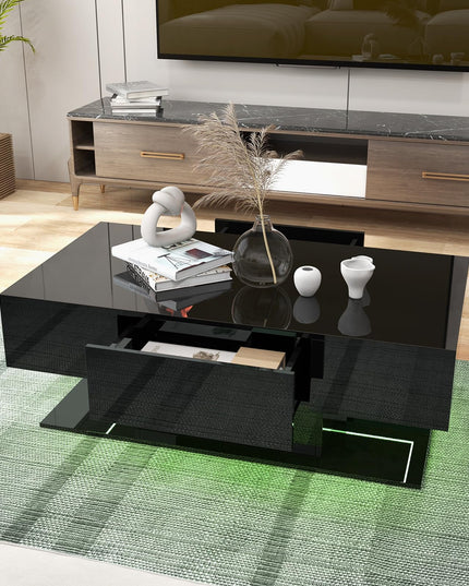 Giantex Modern LED Coffee Table - 2-Tier Center Table