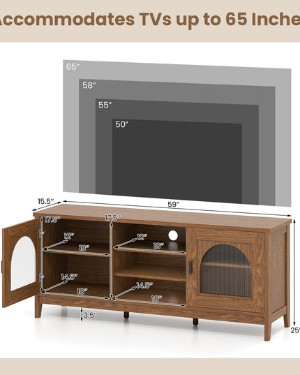 Giantex Farmhouse TV Stand for TVs up to 65" Modern Vintage Entertainment Center(Arched Glass)