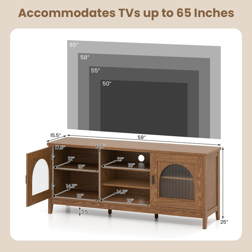 Giantex Farmhouse TV Stand for TVs up to 65" Modern Vintage Entertainment Center(Arched Glass)