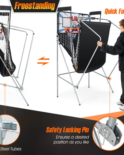 Foldable Basketball Arcade Game, 8 Game Options, Electronic Double Shot 2 Player w/ 4 Balls and LED Scoring System