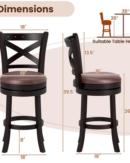 Giantex 26" Swivel Bar Stools with Backs & Upholstered Faux Leather Seat