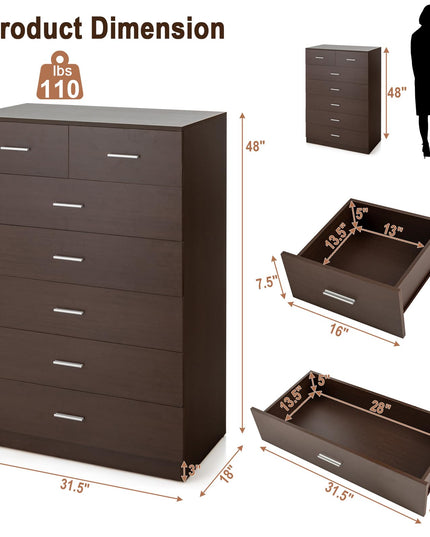Giantex 7 Drawers Dresser for Bedroom - Wooden Chest of Drawers with Anti-toppling Device