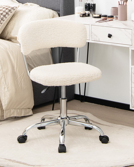 Giantex Home Office Chair, Faux Fur Low Back Swivel Leisure Chair w/Height Adjustable Padded Seat