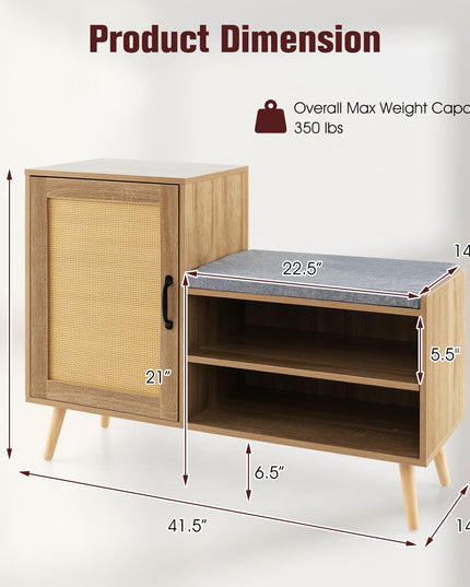 Giantex Shoe Cabinet with Shoe Bench - Rattan Shoe Storage Cabinet, Shoe Rack Organizer for 10-12 Pairs