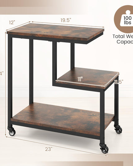 Giantex 3 Tier Side Table with Wheels for Living Room Bedroom Office