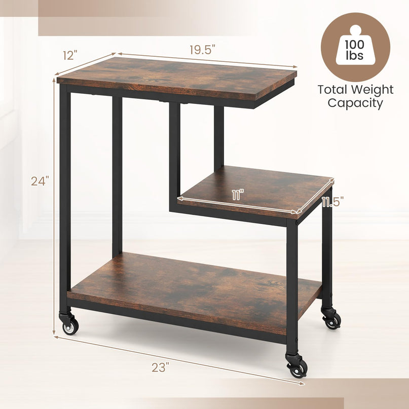 Giantex 3 Tier Side Table with Wheels for Living Room Bedroom Office