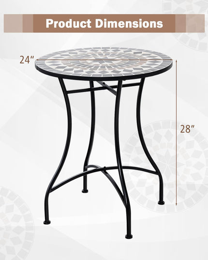 Giantex 24 Inch Patio Bistro Table, Mosaic Round Table w/Ceramic Tile Tabletop