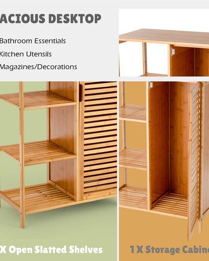 Bathroom Storage Cabinet Bamboo Floor Cabinet Free Standing Organizer - Giantex