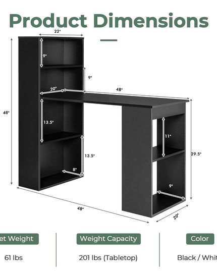Giantex 48 Inch Computer Desk with Bookshelf, 3-in-1 Home Office Desk with 4-Tier Bookcase & CPU Stand