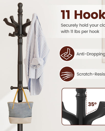 Giantex Solid Wood Coat Rack with 3 Adjustable Heights and 11 Hooks