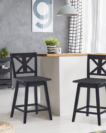 360 Degree Rubber Wood Bar Chairs, Vintage Bar Stools for Home, Restaurant & Pub