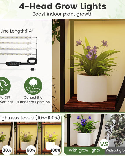 Giantex Plant Stand Indoor with Grow Lights 10-Tier 63" Tall Metal Plant Shelf