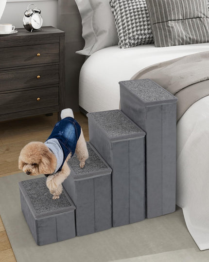 Giantex Dog Stairs with Storage - 23" H Folding 4-Step Pet Stairs