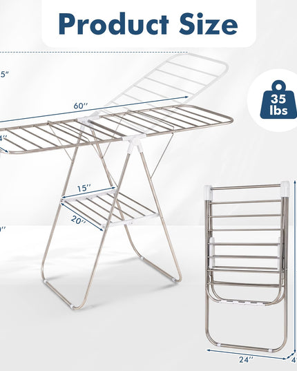 GIANTEX 60" L 2-Tier Stainless Foldable Clothes Drying Rack with Sock Clips