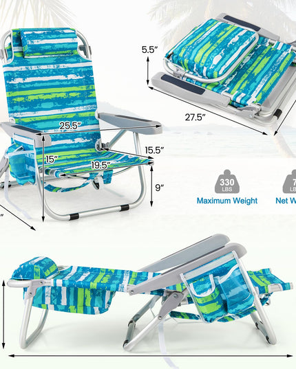Giantex Backpack Beach Chair - Foldable Camping Chair with 5 Adjustable Position